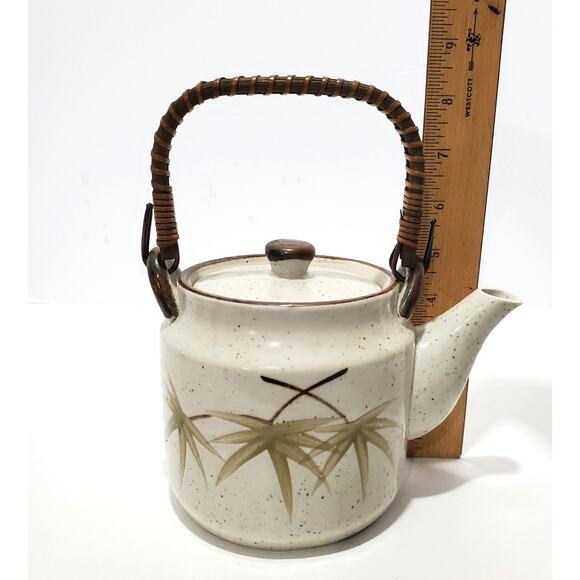 Vtg Tea Kettle Pottery Hand Painted Bamboo “Extra Touch FTD USA” Woven Handle - Picture 16 of 16